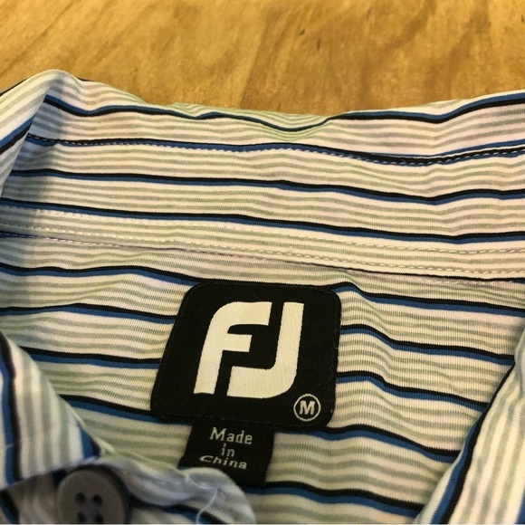 FootJoy Tiburon Naples FL Short Sleeve Golf Shirt Polo Mens Medium Blue Stripe - Picture 5 of 10